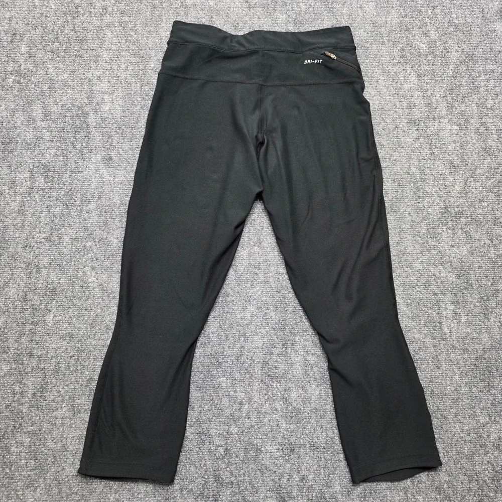 Nike Dri-FIT Cropped Running Leggings Women's Medium Black Back Zipper Pocket
